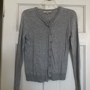 LOFT heather gray button down sweater